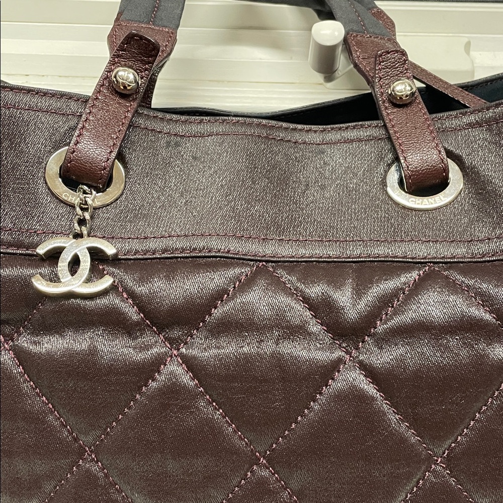 Authentic CHANEL Paris Biarritz Coated Canvas Tote Bag Burgundy - Picture 5 of 17